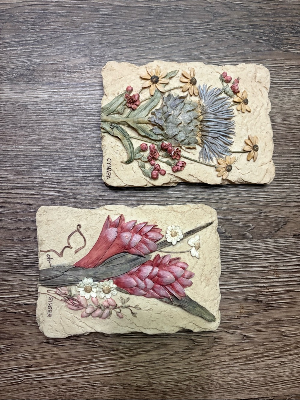 Vintage Floral Wall Art Plaques - Set of 2, Signed
